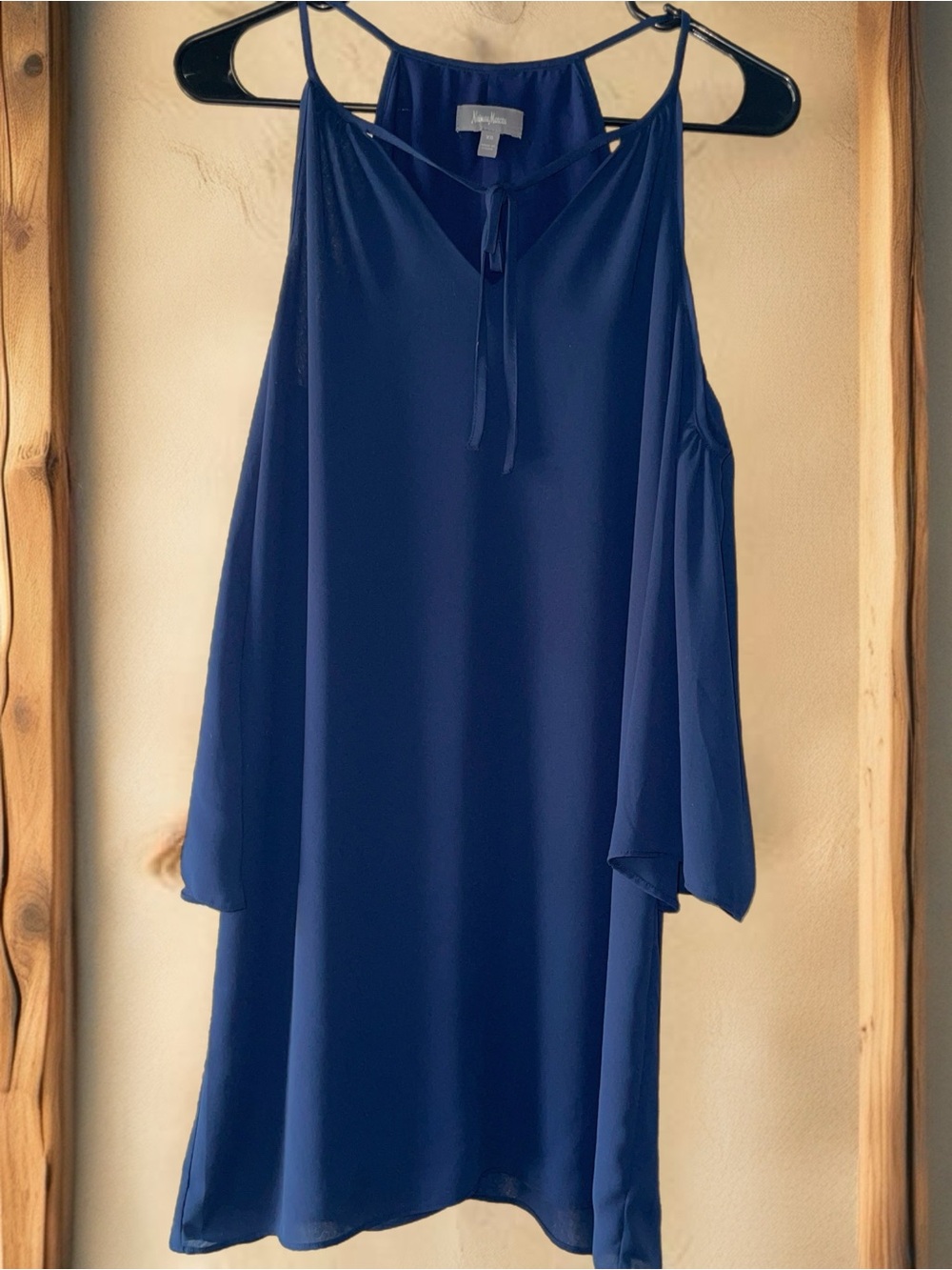 Neiman Marcus Navy Cold-Shoulder Tie-Front Dress Size XS